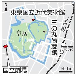 <p>　国立劇場、皇居、三の丸尚蔵館、東京国立近代美術館、東京駅</p>
