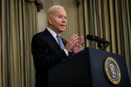 <p>　ホワイトハウスで記者会見するバイデン米大統領＝６日、ワシントン（ゲッティ＝共同）</p>