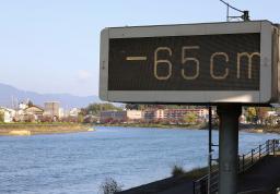 <p>　琵琶湖の水位が基準水位から「マイナス６５センチ」を記録したことを示す電光掲示板＝１７日午前、大津市</p>