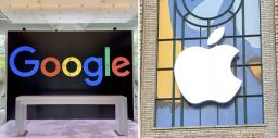 <p>　米国のグーグル、アップルのロゴマーク（共同）</p>