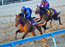 　有馬記念の最終追い切りで、横山武史騎手が騎乗して順調な仕上がりを披露するエフフォーリア（左）＝美浦トレーニングセンター