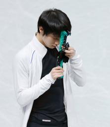 　公式練習に臨む羽生結弦＝さいたまスーパーアリーナ