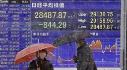 　日経平均株価の終値を示すボード＝６日午後、東京・八重洲