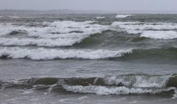 　台風６号の影響で高波が打ち寄せる宮崎市の海岸＝７日午後