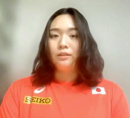 　陸上世界選手権のオンライン結団式で話す女子やり投げの北口榛花＝８日