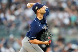 　２日のヤンキース戦に先発したレイズの左腕シェーン・マクラナハン＝ニューヨーク（ＡＰ＝共同）