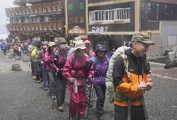 　７月、富士山の山梨県側の登山道「吉田ルート」が山頂まで開通し、多くの登山客らでにぎわう５合目付近