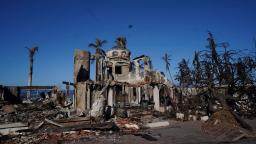 　山火事で焼損した米ハワイ・マウイ島ラハイナの建物＝１２日（ＡＰ＝共同）
