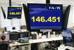 　１ドル＝１４６円４０銭台の円相場を示すモニター＝１７日午前、東京・東新橋の外為どっとコム