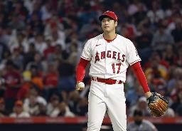 　９日、ジャイアンツ戦に先発したエンゼルス・大谷翔平＝アナハイム（共同）