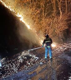 　岩手県大船渡市の山林火災で消火活動に当たる消防隊員＝１日（東京消防庁提供）