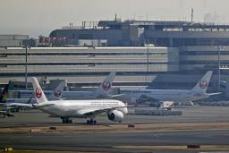 　羽田空港のスポットに並ぶ日航機＝２０２４年１２月