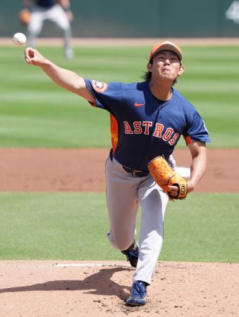 <p>　マーリンズ戦に先発したアストロズ・今井。３回を無安打無失点と好投した＝ジュピター（共同）</p>