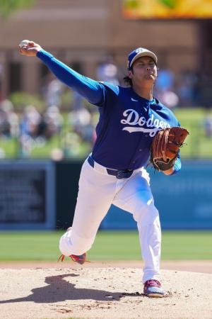 <p>　ジャイアンツ戦に先発登板したドジャース・大谷＝グレンデール（共同）</p>