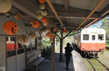 小湊鉄道・月崎駅のハロウィーン飾り　にぎやかに乗客出迎え　コスモスも見頃　市原