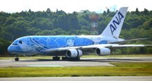フライングホヌ「５歳」に　ＡＮＡの超大型ウミガメ機　成田空港、園児が誕生日祝う