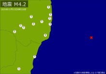【速報】関東・東北で地震　Ｍ４．２　震源は福島県沖　地震が及んだ地域人口７４万人