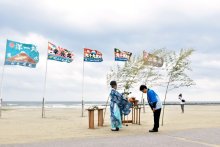 九十九里で“関東一早い”海開き　安全祈願　獅子舞、和太鼓華やかに