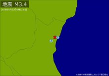 関東で地震　Ｍ３．４　震源は茨城県北部　地震が及んだ地域人口２１万人