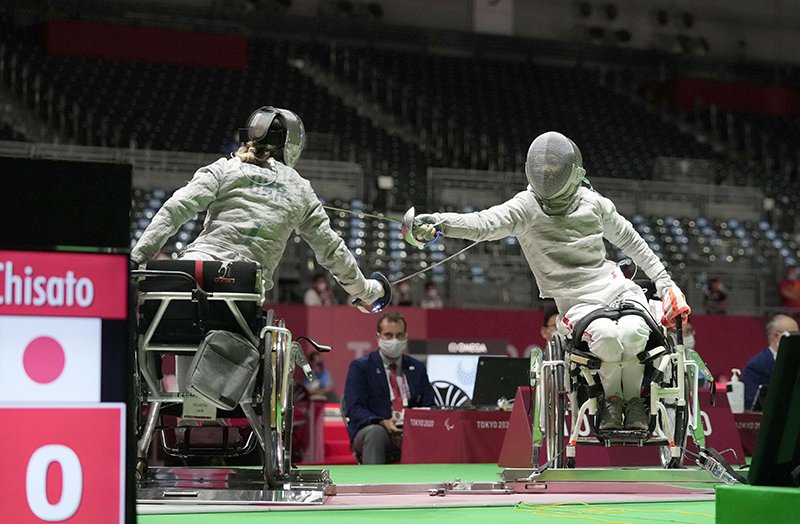 幕張メッセが会場になった車いすフェンシング＝２０２１年８月２５日、千葉市美浜区