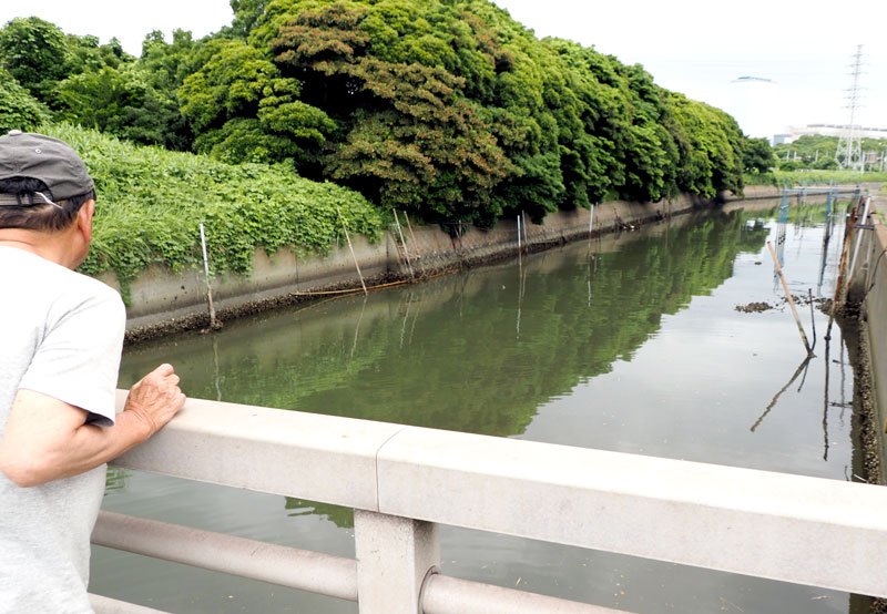 日本製鉄東日本製鉄所君津地区から脱硫液が流出した水路＝２２日、君津市