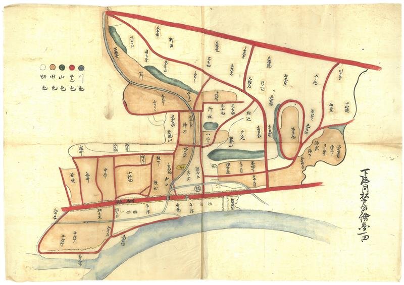 「松戸宿」周辺の住所が書かれた「下総国松戸宿絵図面」＝松戸市提供
