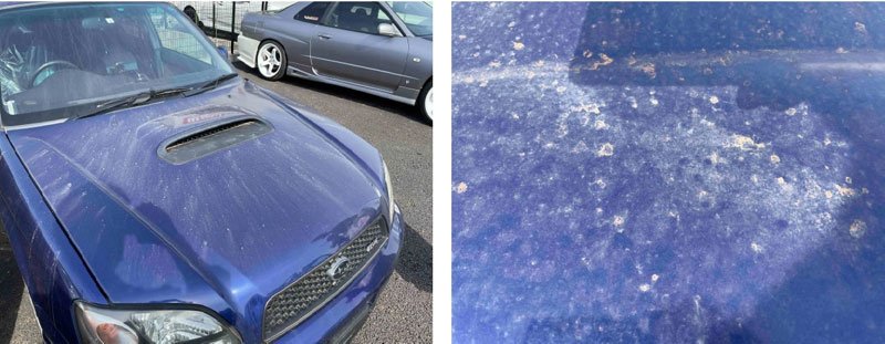 飛散した鉄さびが付着した自動車（千葉市提供）
