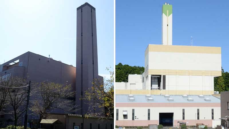 東金市外三市町清掃組合の現ごみ処理施設（左）と山武郡市環境衛生組合の現ごみ処理施設