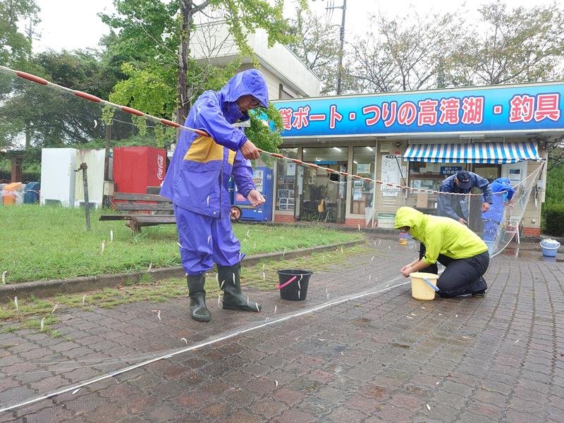ワカサギ釣り解禁を前に行われた成育調査＝２７日午前、市原市の高滝湖畔
