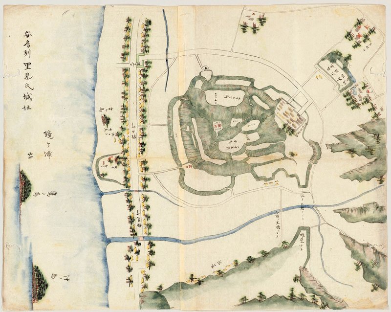 江戸時代後期ごろの館山城跡を描いた絵図「安房州里見氏城址」（兵庫県立歴史博物館所蔵）