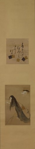 浅井忠《狂女（付子規旬）》１８９８年頃、着彩・絹（絵－絹、句－紙）千葉県立美術館蔵
