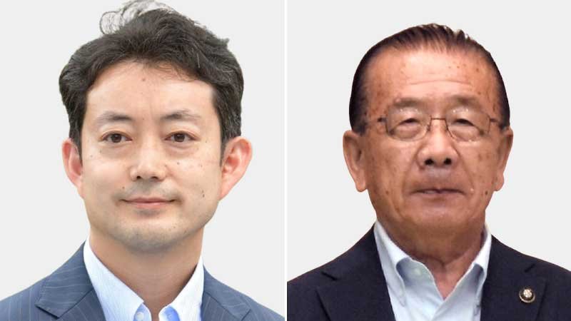 （左から）熊谷俊人知事、八街市の北村新司市長