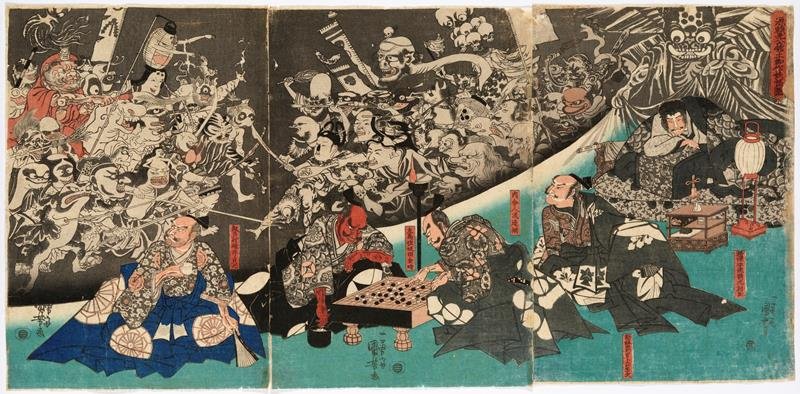 源頼光公館土蜘作妖怪図　歌川国芳画　天保１４年（１８４３）　国立歴史民俗博物館蔵
