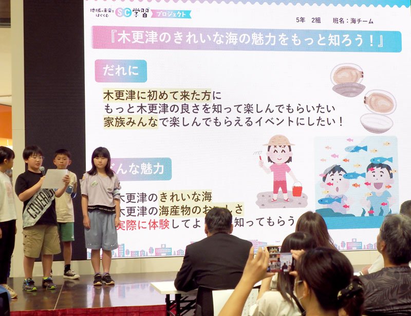 木更津の魅力を発信するイベント企画案を発表する子どもたち＝木更津市