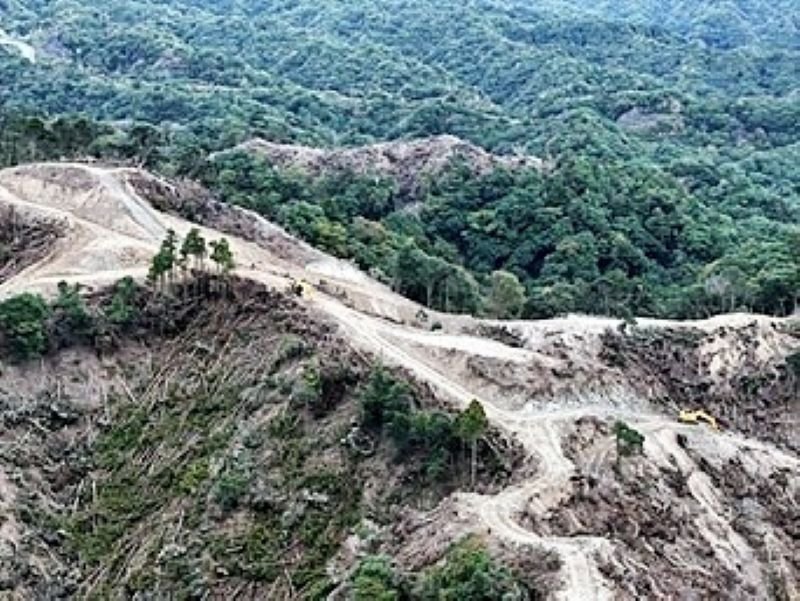 ドローンで空撮したメガソーラーの工事現場＝１９日、鴨川市（鴨川の山と川と海を守る会提供）