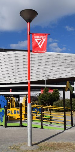 “ジェッツ装飾”お披露目　ららアリーナ隣接の公園費用ＣＦの支援金　船橋市