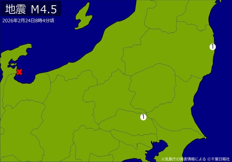 震度分布図（２４日午前８時４分ごろ）