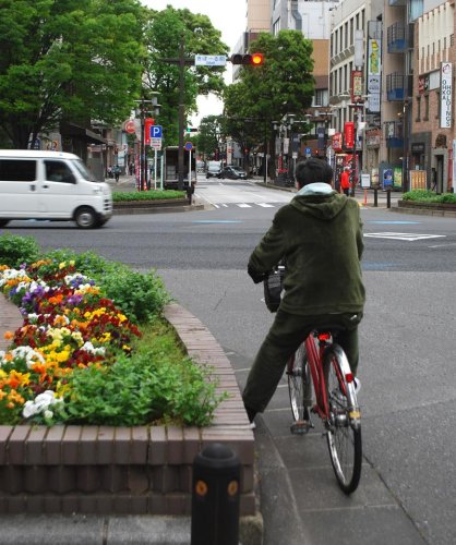 自転車への青切符制度開始から１カ月。自転車は車道の左側通行が原則＝４月３０日、千葉市中央区

