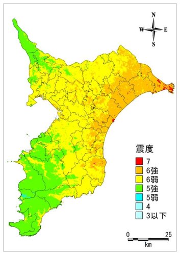 房総半島東方沖の地震の地表震度分布（千葉県提供）
