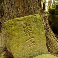杉の木の下に置かれる「祟石」