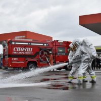 ガソリンスタンドで火災対応訓練　銚子　秋の予防運動前に　