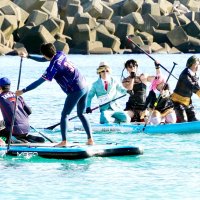 勝浦の海を満喫　２年ぶりＳＵＰ大会　過去最多１２０人　仮装参加者も