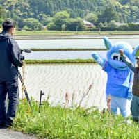 いすみで田植え動画　マンＣマスコット来日