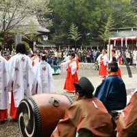 香取神宮で始まった御田植祭で田舞を披露する地元小中学生＝６日、香取市