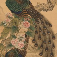 岡本秋暉《白梅孔雀図》安政３（１８５６）年　絹本着色　一幅　摘水軒記念文化振興財団蔵