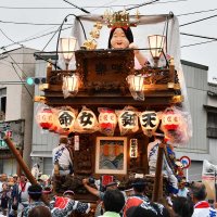 交差点で豪快な「のの字廻し」が披露された＝１２日、香取市