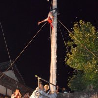 子孫繁栄願い「エンヤーホー」　旭・太田八坂神社　つく柱で妙技披露