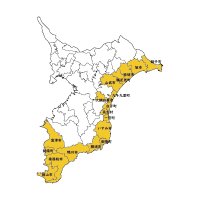 県内の「南海トラフ地震防災対策推進地域」に指定された１８市町村（黄色の地域）