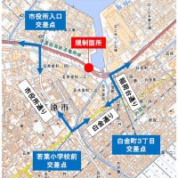 陥没による規制箇所と迂回路（千葉国道事務所のXから）
