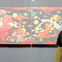 妖怪たちの宴にぎやかに　画家　柳生忠平さん　彫刻　家武本大志さん　鋸山美術館でコラボ展